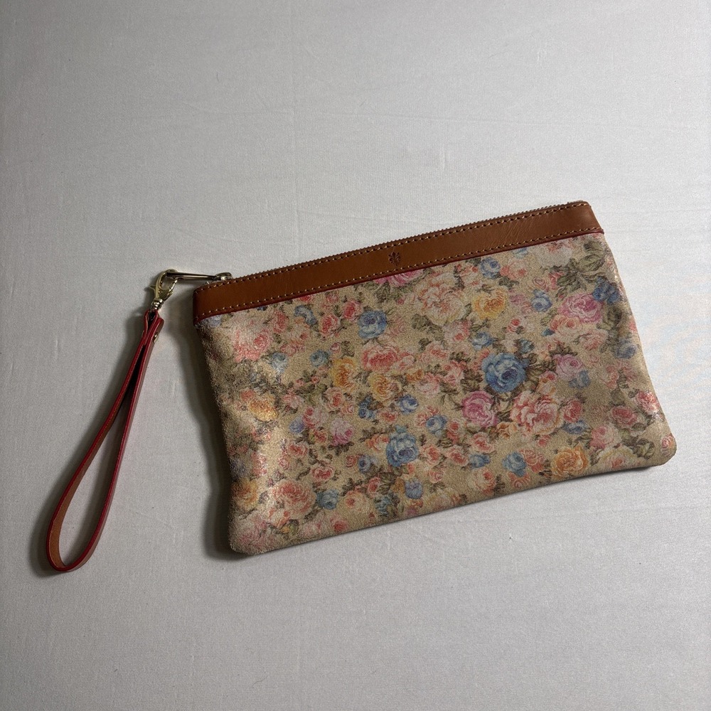 Garuglieri Italian Soft Floral Genuine Leather Wristlet Clutch Cottagecore